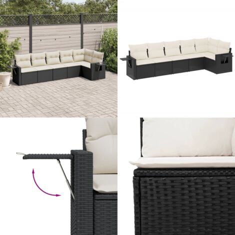 Set de sofás de jardín 6 piezas y cojines ratán sintético negro - Cojines para sofás - Ratán sintético