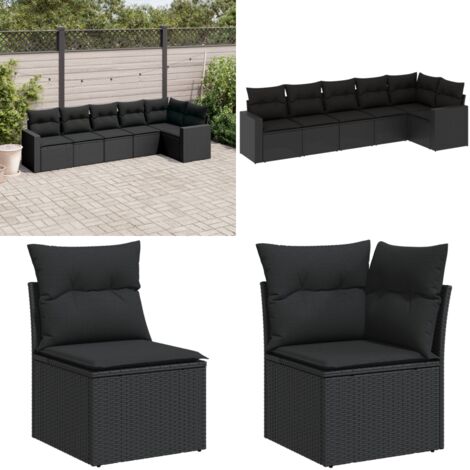 Set de sofás de jardín 6 piezas y cojines ratán sintético negro - Cojines para sofás - Ratán sintético