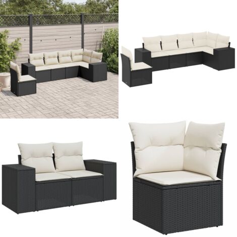 Set de sofás de jardín 6 piezas y cojines ratán sintético negro - Cojines para sofás - Ratán sintético