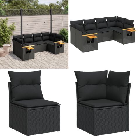 Set de sofás de jardín 6 piezas y cojines ratán sintético negro - Cojines para sofás - Ratán sintético