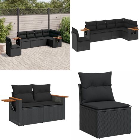 Set de sofás de jardín 6 piezas y cojines ratán sintético negro - Cojines para sofás - Ratán sintético
