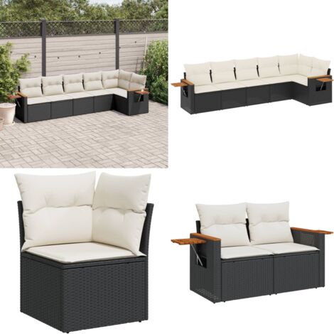 Set de sofás de jardín 6 piezas y cojines ratán sintético negro - Cojines para sofás - Ratán sintético