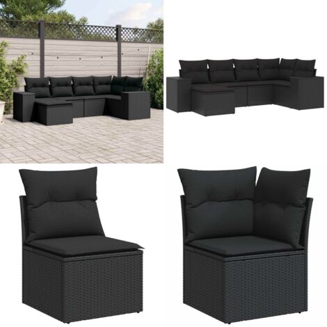 Set de sofás de jardín 6 piezas y cojines ratán sintético negro - Cojines para sofás - Ratán sintético