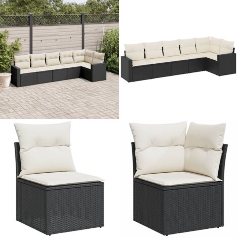 Set de sofás de jardín 6 piezas y cojines ratán sintético negro - Cojines para sofás - Ratán sintético