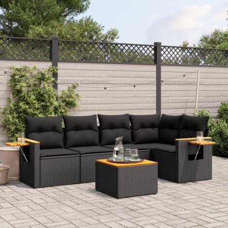 Set de sofás de jardín 6 piezas y cojines ratán sintético negro vidaXL