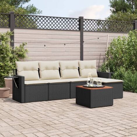 Set de sofás de jardín 6 piezas y cojines ratán sintético negro vidaXL