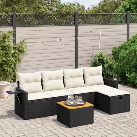 Set de sofás de jardín 6 piezas y cojines ratán sintético negro vidaXL