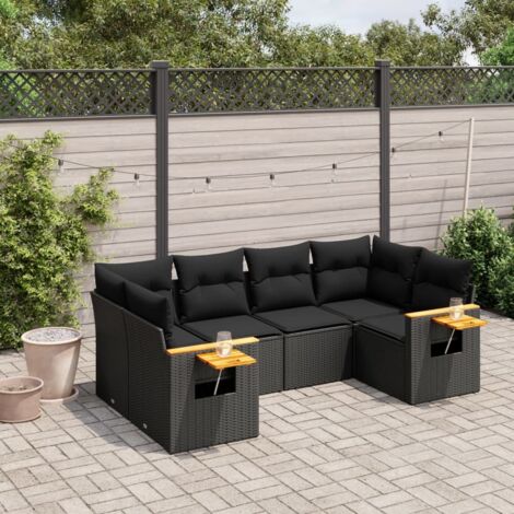 Set de sofás de jardín 6 piezas y cojines ratán sintético negro vidaXL