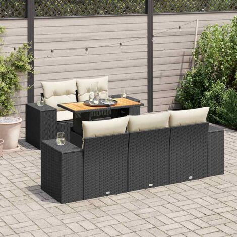 Set de sofás de jardín 6 piezas y cojines ratán sintético negro vidaXL