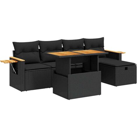 Set de sofás de jardín 6 piezas y cojines ratán sintético negro vidaXL