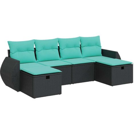 Set de sofás de jardín 6 piezas y cojines ratán sintético negro vidaXL