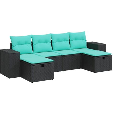 Set de sofás de jardín 6 piezas y cojines ratán sintético negro vidaXL