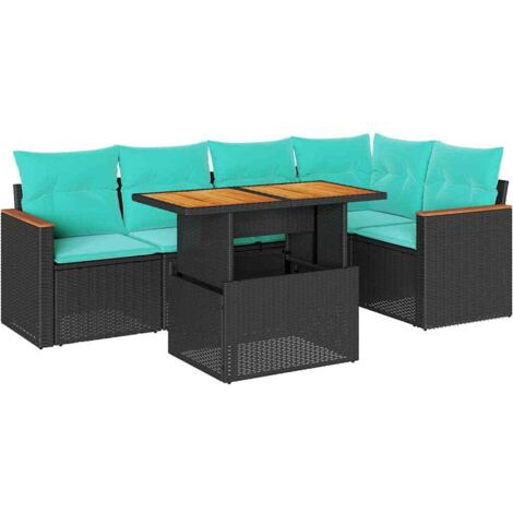 Set de sofás de jardín 6 piezas y cojines ratán sintético negro vidaXL