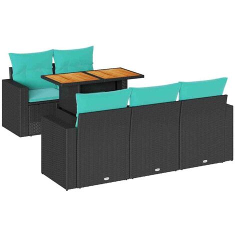 Set de sofás de jardín 6 piezas y cojines ratán sintético negro vidaXL