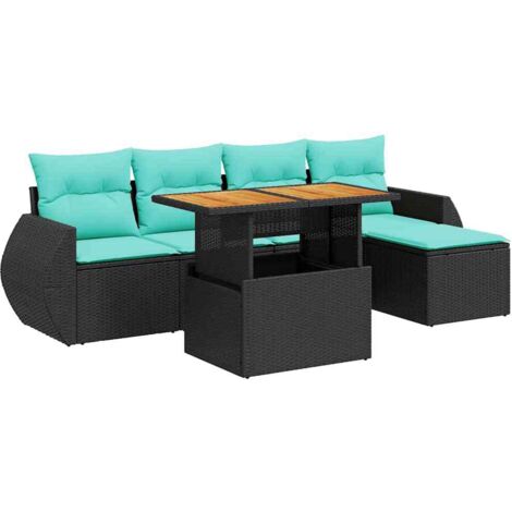 Set de sofás de jardín 6 piezas y cojines ratán sintético negro vidaXL