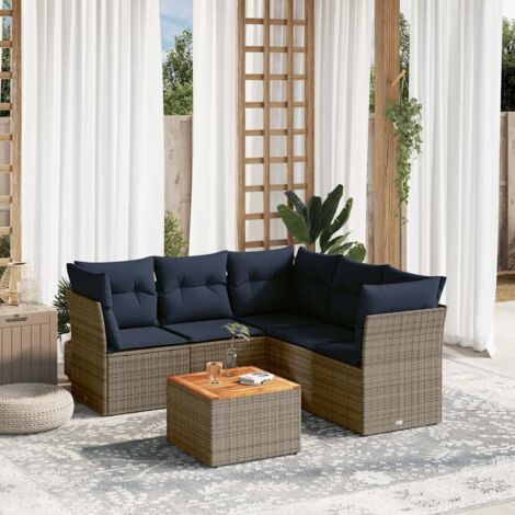 Set de sofás de jardín 6 pzas con cojines ratán sintético gris