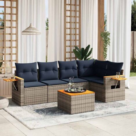 Set de sofás de jardín 6 pzas con cojines ratán sintético gris vidaXL
