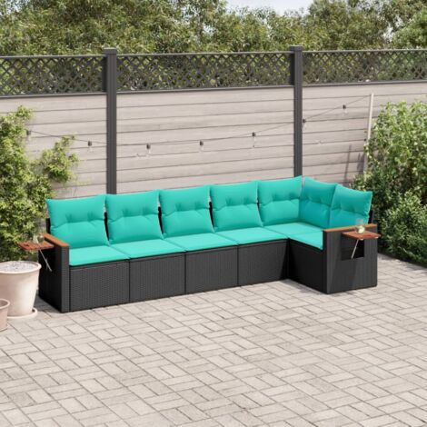 Set de sofás de jardín 6 pzas con cojines ratán sintético negro vidaXL