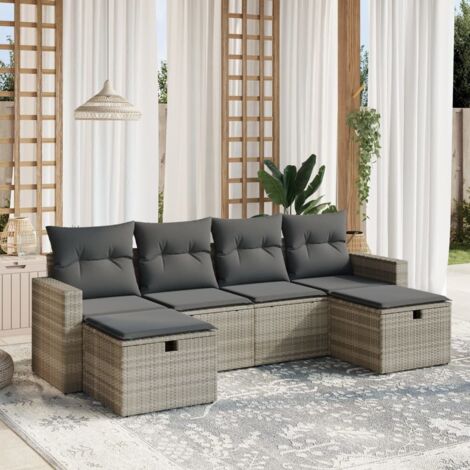 Set de sofás de jardín 6 pzas y cojines ratán sintético gris vidaXL