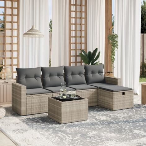 Set de sofás de jardín 6 pzas y cojines ratán sintético gris vidaXL