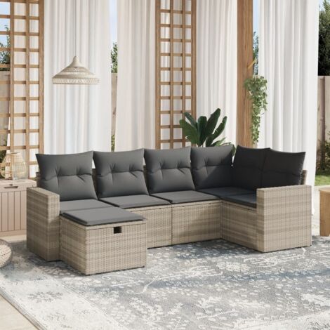 Set de sofás de jardín 6 pzas y cojines ratán sintético gris vidaXL