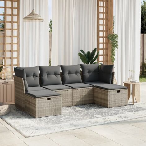 Set de sofás de jardín 6 pzas y cojines ratán sintético gris vidaXL