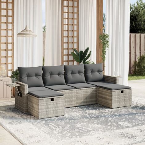 Set de sofás de jardín 6 pzas y cojines ratán sintético gris vidaXL