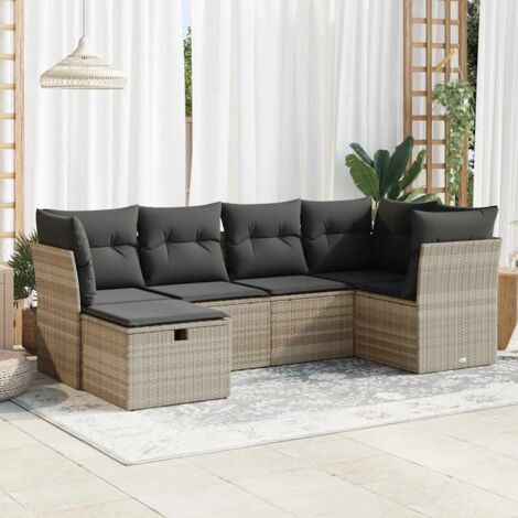 Set de sofás de jardín 6 pzas y cojines ratán sintético gris vidaXL