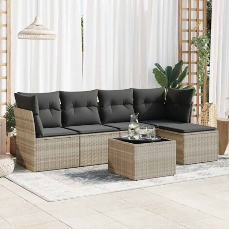 Set de sofás de jardín 6 pzas y cojines ratán sintético gris vidaXL