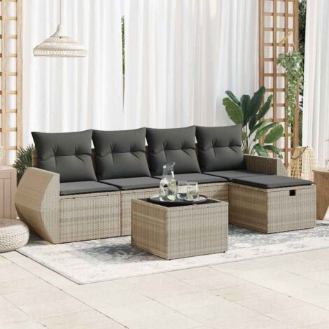 Set de sofás de jardín 6 pzas y cojines ratán sintético gris vidaXL
