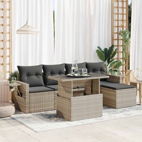 Set de sofás de jardín 6 pzas y cojines ratán sintético gris vidaXL