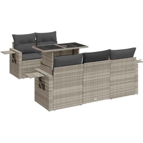 Set de sofás de jardín 6 pzas y cojines ratán sintético gris vidaXL