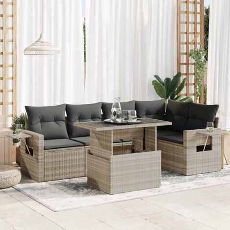 Set de sofás de jardín 6 pzas y cojines ratán sintético gris vidaXL
