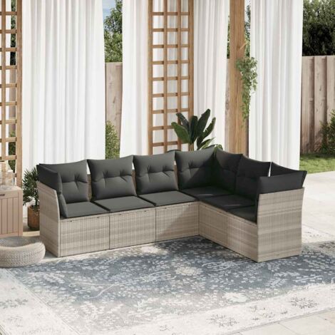 Set de sofás de jardín 6 pzas y cojines ratán sintético gris vidaXL