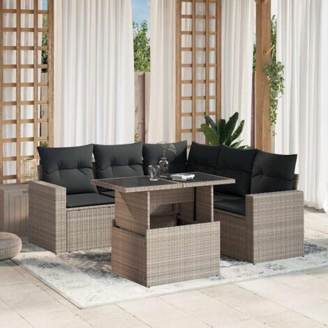 Set de sofás de jardín 6 pzas y cojines ratán sintético gris vidaXL