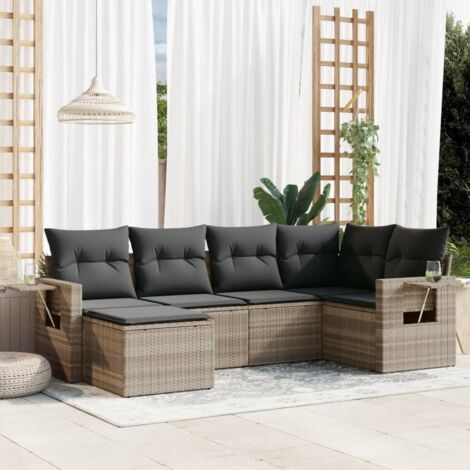 Set de sofás de jardín 6 pzas y cojines ratán sintético gris vidaXL
