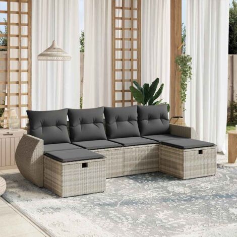 Set de sofás de jardín 6 pzas y cojines ratán sintético gris vidaXL