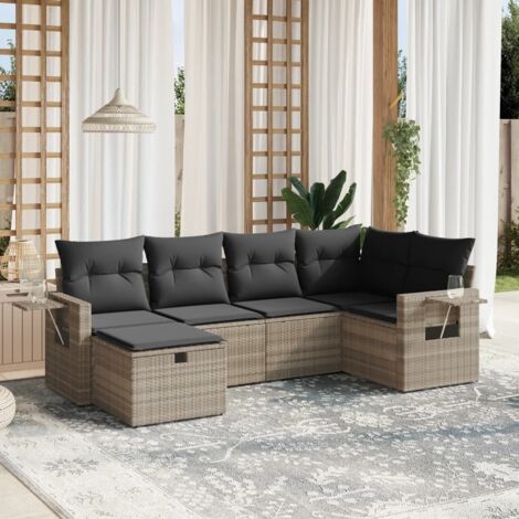 Set de sofás de jardín 6 pzas y cojines ratán sintético gris vidaXL