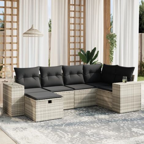 Set de sofás de jardín 6 pzas y cojines ratán sintético gris vidaXL