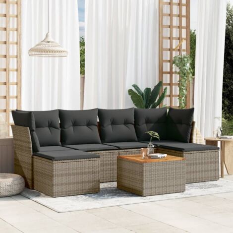 Set de sofás de jardín 7 piezas con cojines ratán PE gris vidaXL