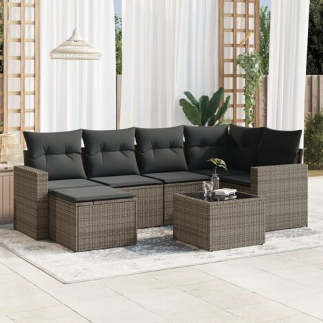 Set de sofás de jardín 7 piezas con cojines ratán PE gris vidaXL