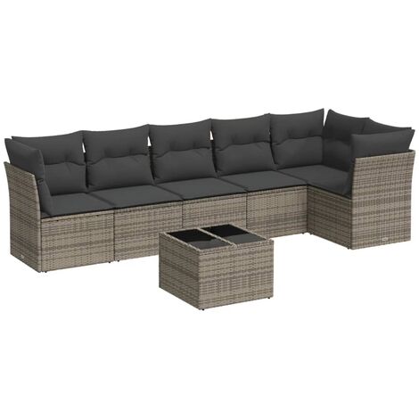 Set de sofás de jardín 7 piezas con cojines ratán PE gris vidaXL