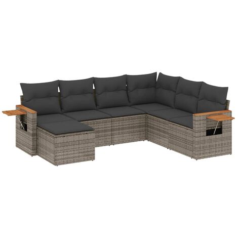Set de sofás de jardín 7 piezas con cojines ratán PE gris vidaXL
