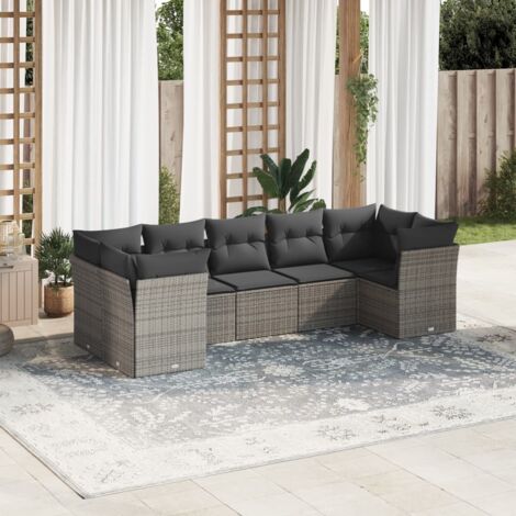 Set de sofás de jardín 7 piezas con cojines ratán PE gris vidaXL