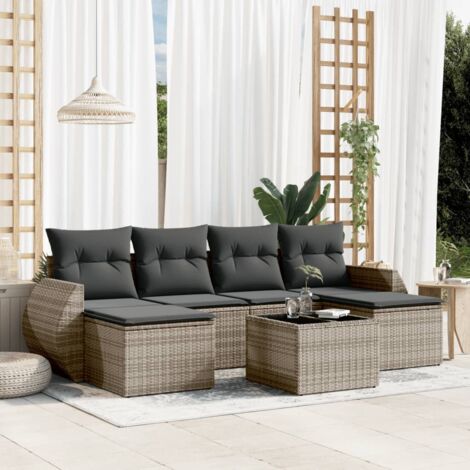 Set de sofás de jardín 7 piezas con cojines ratán PE gris vidaXL