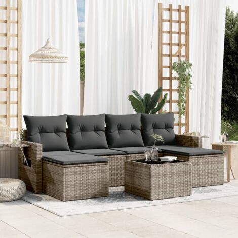 Set de sofás de jardín 7 piezas con cojines ratán PE gris vidaXL