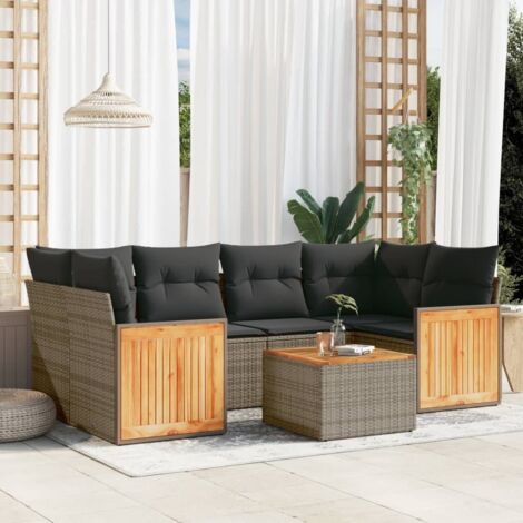 Set de sofás de jardín 7 piezas con cojines ratán PE gris vidaXL