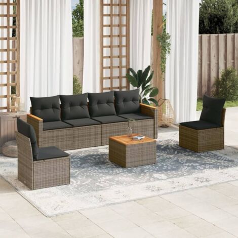 Set de sofás de jardín 7 piezas con cojines ratán PE gris vidaXL