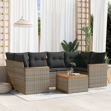Set de sofás de jardín 7 piezas con cojines ratán PE gris vidaXL