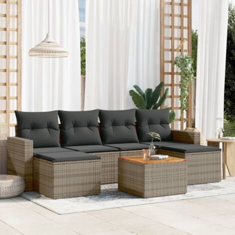 Set de sofás de jardín 7 piezas con cojines ratán PE gris vidaXL